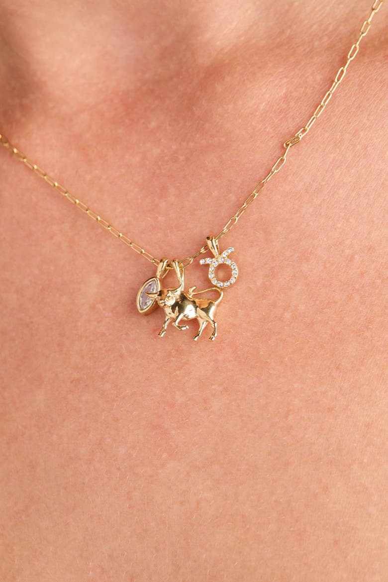 Taurus Zodiac Charm Cluster Necklace, Alternate, color, Gold