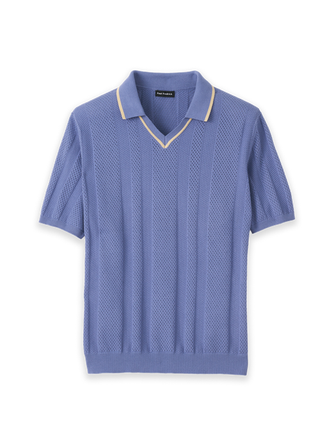 Cotton Crochet V-neck Polo