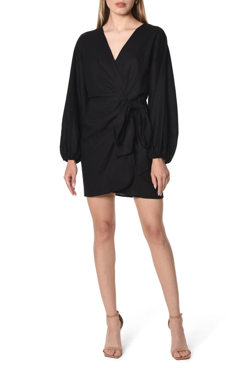 WAYF Amour Long Sleeve Linen Blend Wrap Dress, Main, color, 