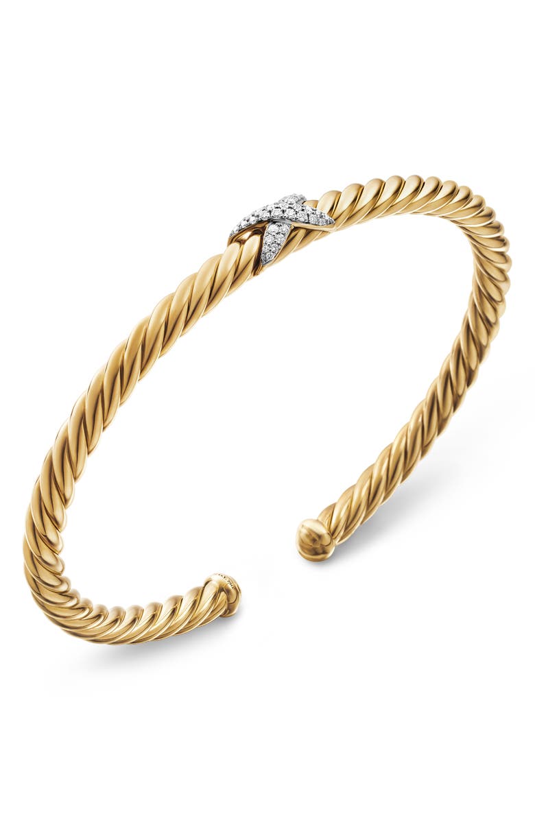 David Yurman X Cablespira<sup>®</sup> Station Bracelet in 18K Yellow Gold with Pavé Diamonds, 4mm, Alternate, color, Diamond