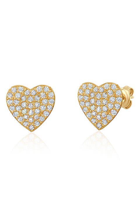 Pavé Cubic Zirconia Heart Stud Earrings
