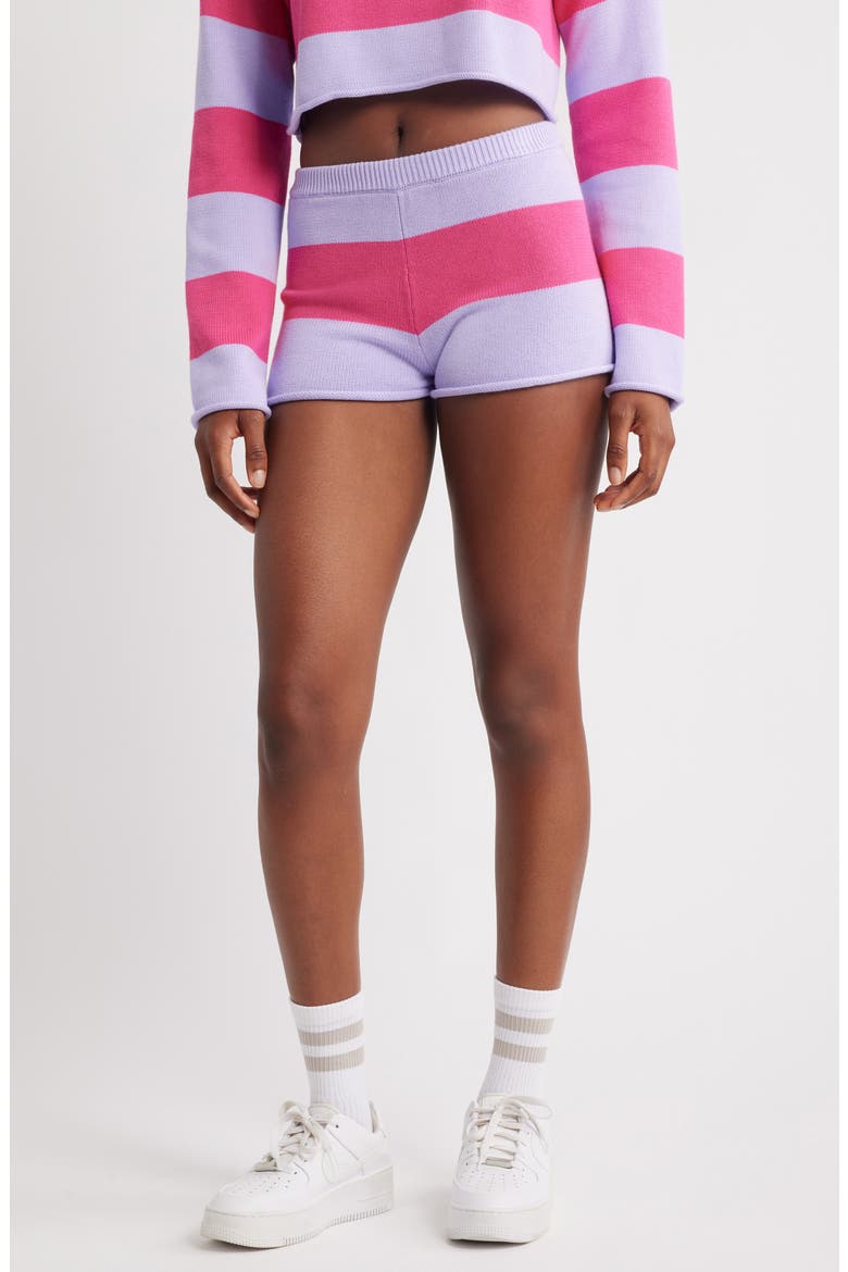 Cotton Blend Rugby Sweater Shorts, Main, color, HOT PINK MILLIE LAVNDER