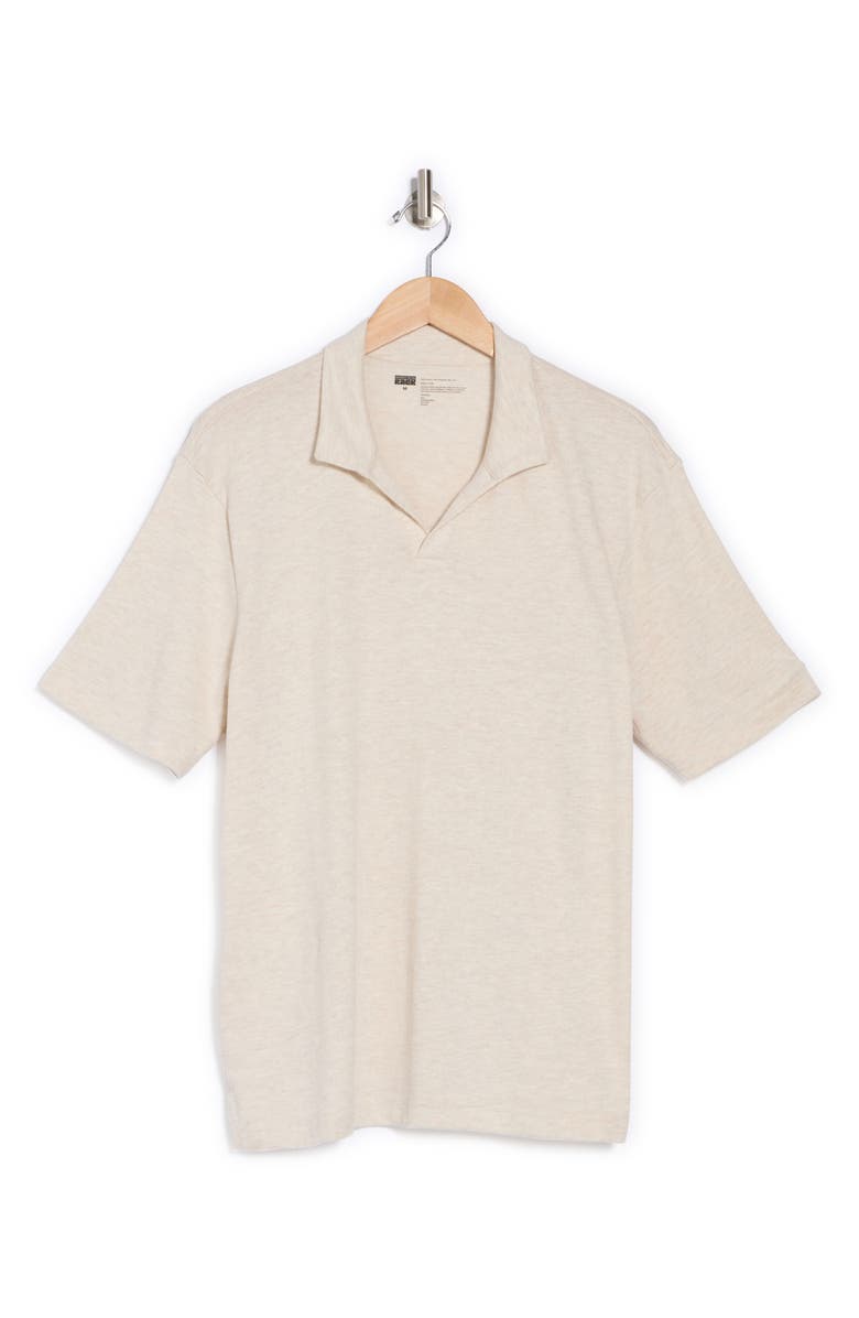 NORDSTROM RACK Short Sleeve Cotton & Linen Blend Johnny Collar Polo, Alternate, color, Oatmeal Heather