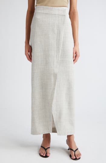 Rohe Overlap Asymmetric Slub Maxi Skirt In Stone Melange