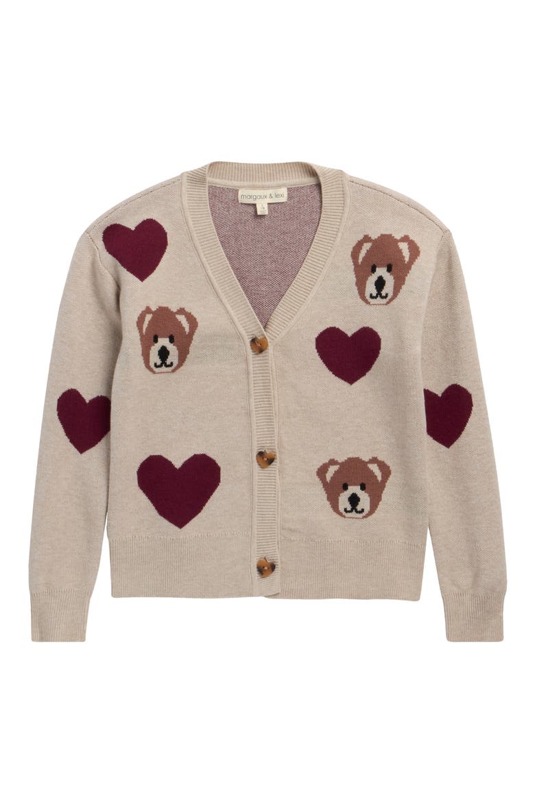 Kids' Bear Jacquard Cardigan, Main, color, OATMEAL