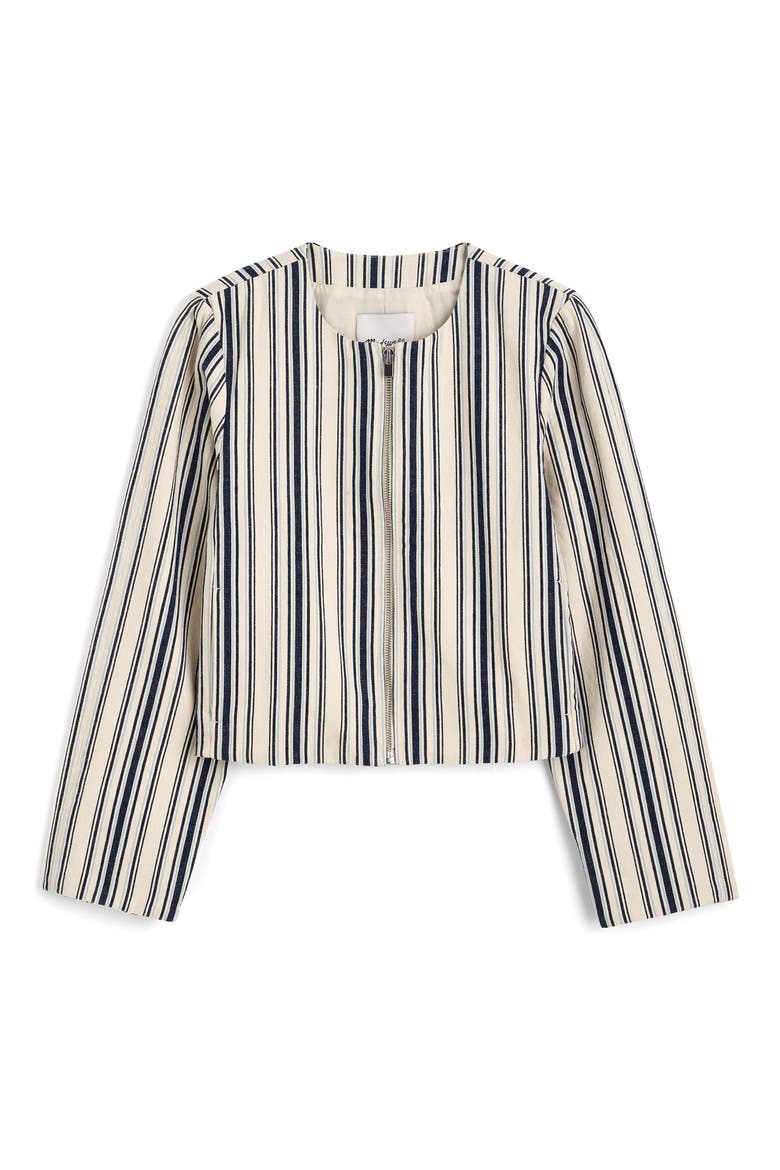 Stripe Crop Cotton & Linen Jacket, Alternate, color, VINTAGE IVORY
