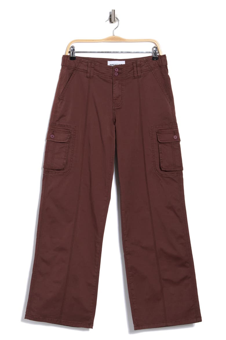 Low Rise Wide Leg Poplin Cargo Pants, Alternate, color, BROWN