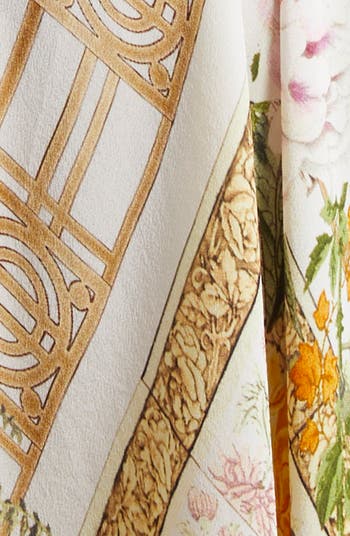 Egyptian Rose Print Tie Front Silk Maxi Dress