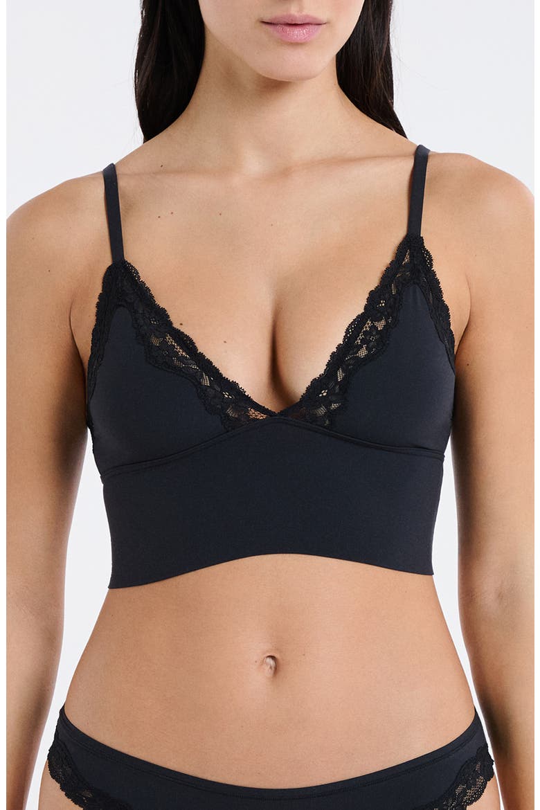 Lace Trim Triangle Longline Bralette, Main, color, BLACK