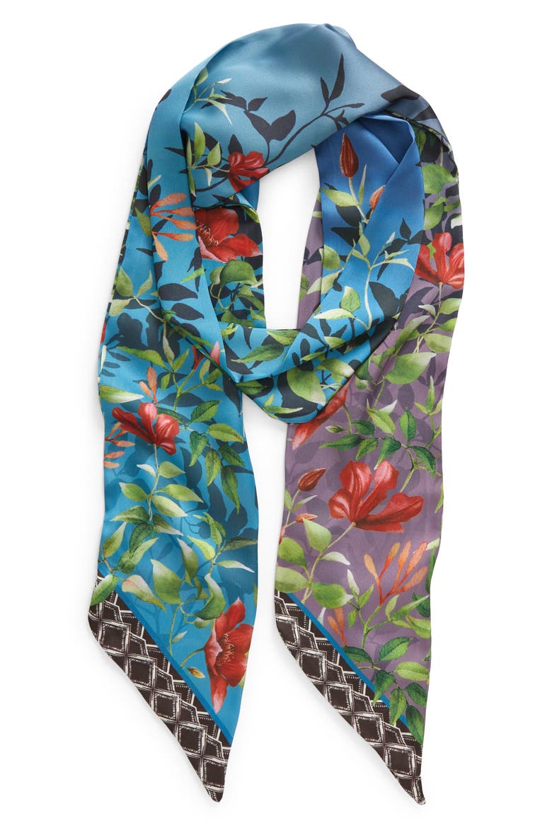 Print Skinny Scarf, Alternate, color, BLUE CLIMBING FLORAL