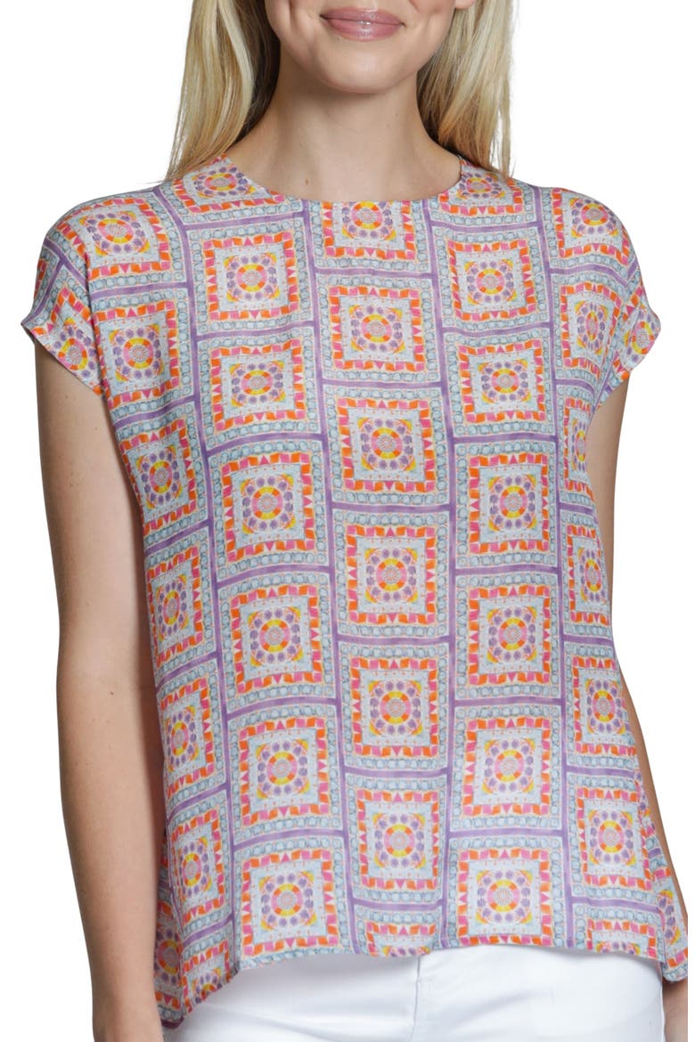 Print Cap Sleeve Shell, Main, color, LAVENDER MULTI