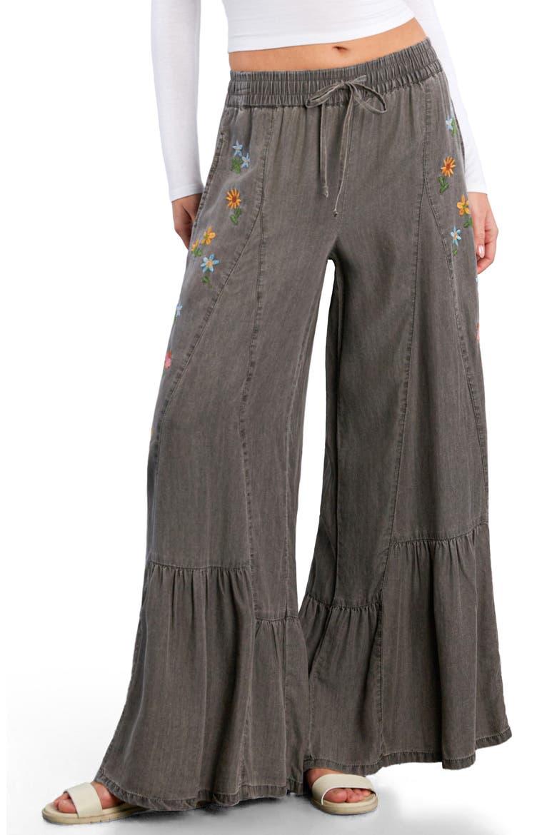 Embroidered Butterfly Drawstring Wide Leg Jeans, Main, color, GREY BLOOM