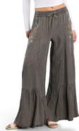 Billy T Embroidered Butterfly Drawstring Wide Leg Jeans