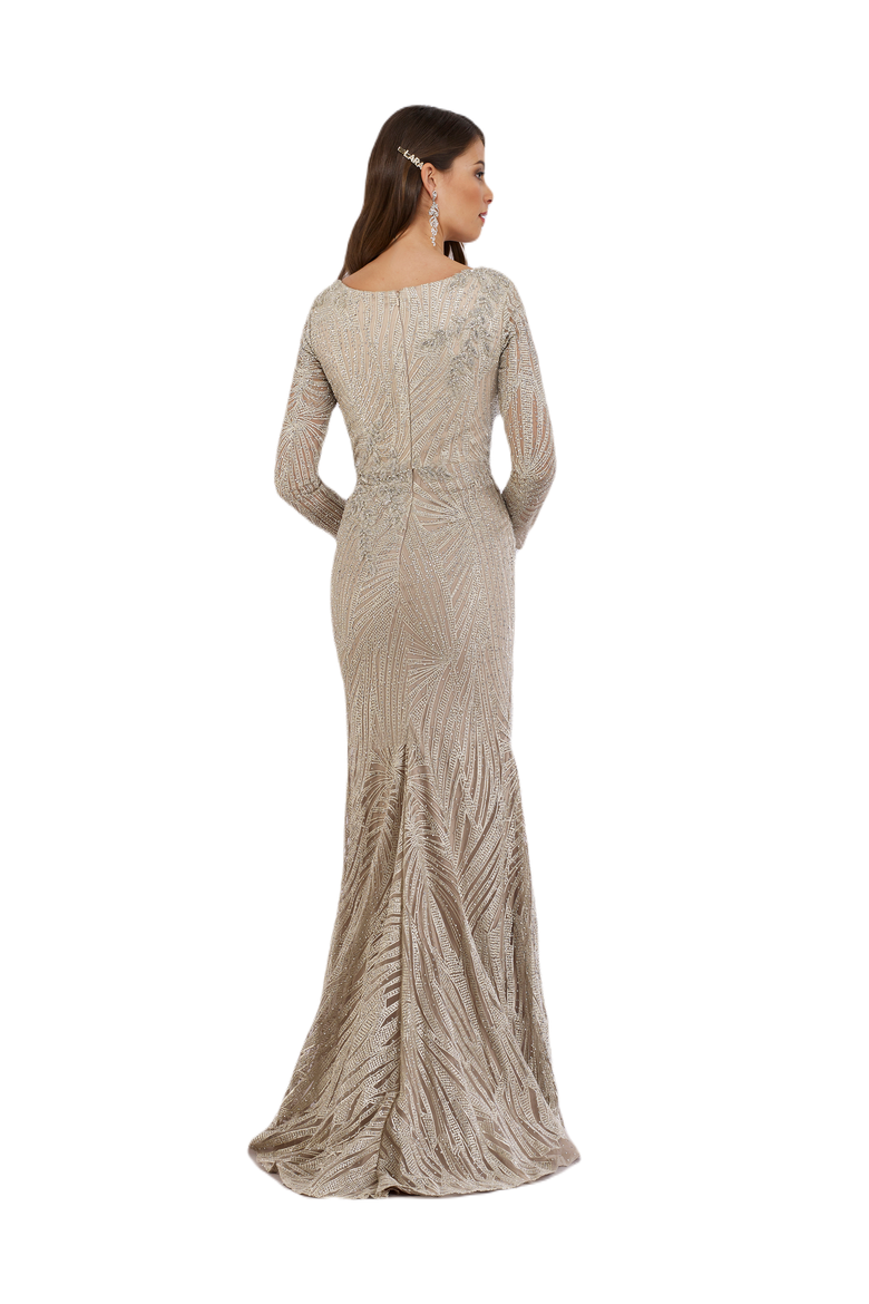 Long Sleeves Lace Mermaid Gown, Alternate, color, Grey