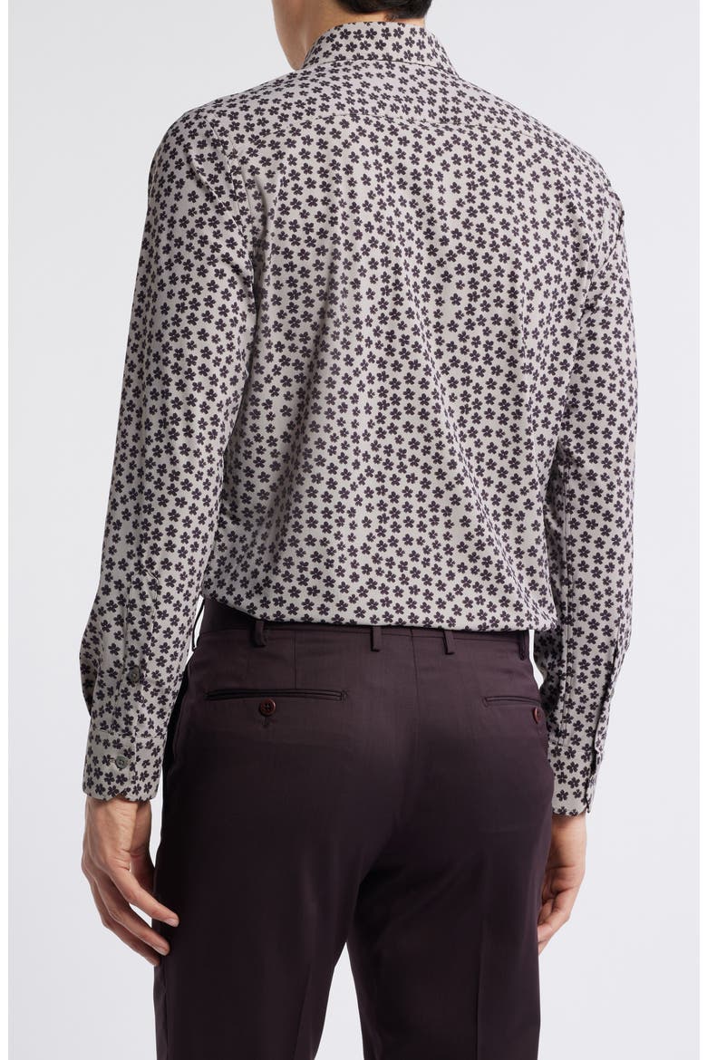 Flowers Floral Print Knit Nylon Blend Dress Shirt, Alternate, color, TAN