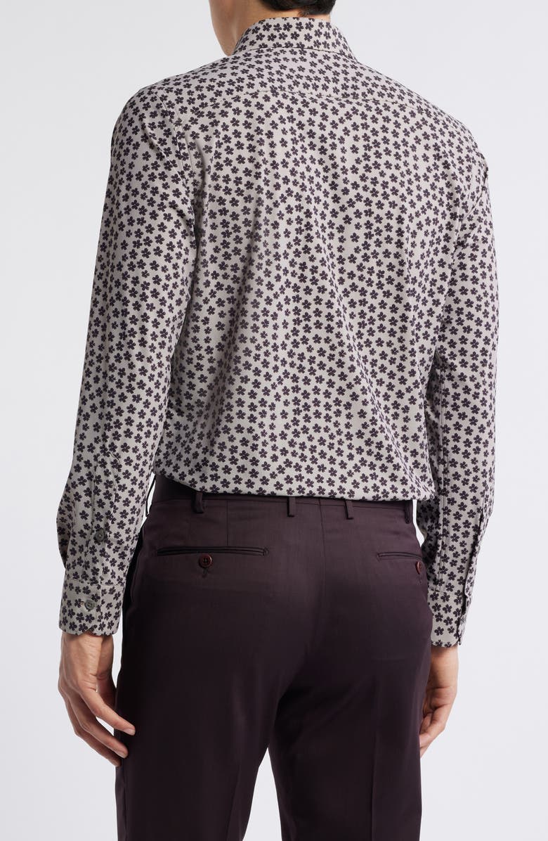 Zanella Flowers Floral Print Knit Nylon Blend Dress Shirt, Alternate, color, Tan