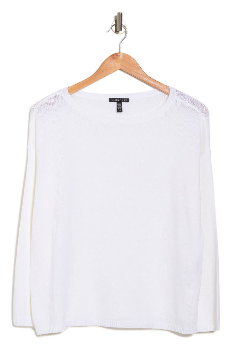 Bateau Neck Quarter Sleeve Organic Cotton Linen Blend Top, Alternate, color, WHITE
