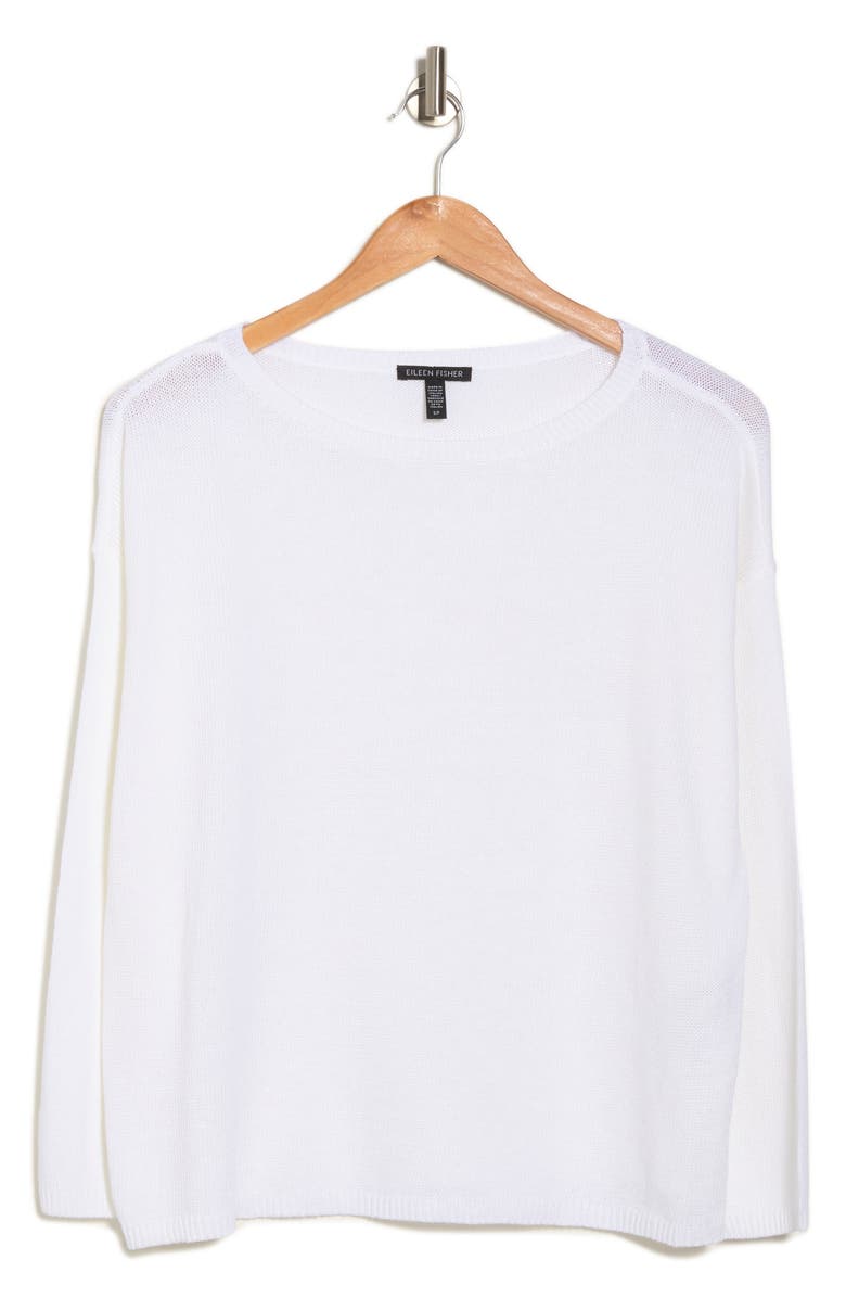 Eileen Fisher Bateau Neck Quarter Sleeve Organic Cotton Linen Blend Top, Alternate, color, 