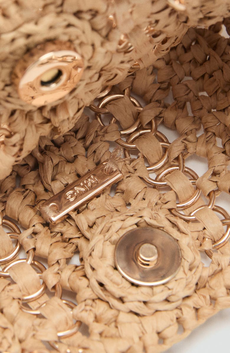 MANGO Ring Embellished Woven Straw Tote, Alternate, color, Beige