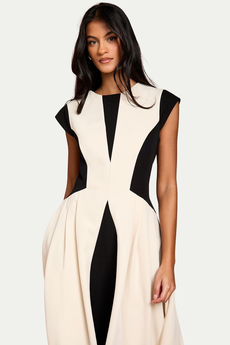 Petite Crepe Colour Block Midi Dress, Alternate, color, Mono