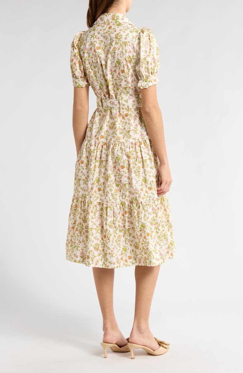 Derek Lam 10 Crosby Buffy Floral Print Tie Waist Tiered Midi Dress, Alternate, color, 