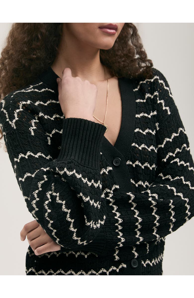 Finery London Alena V-Neck Crochet Cardigan, Alternate, color, Black