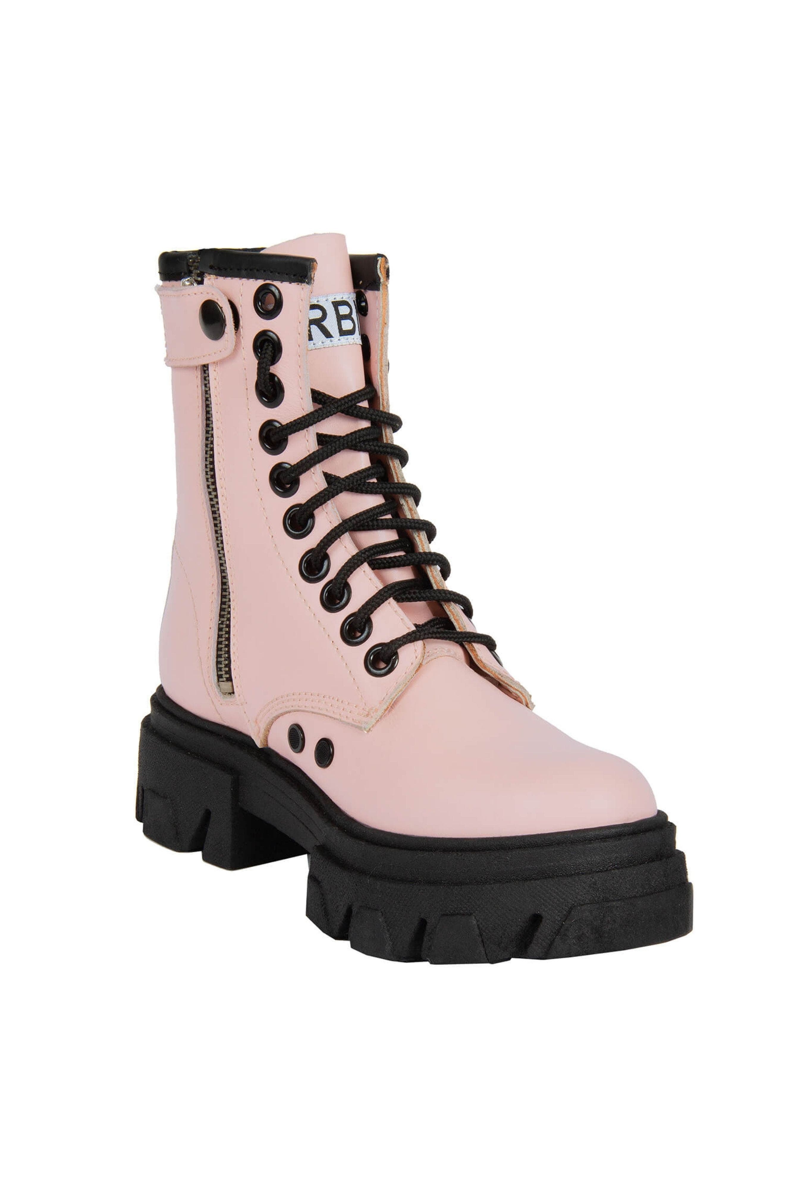 URBNKICKS Genuine Leather Combat Boots in Pink 