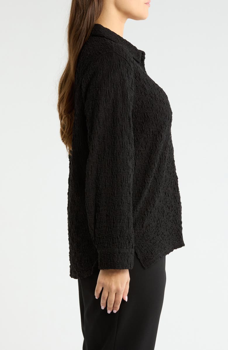 Eileen Fisher Slim Organic Cotton Blend Knit Button-Up Shirt, Alternate, color, Black