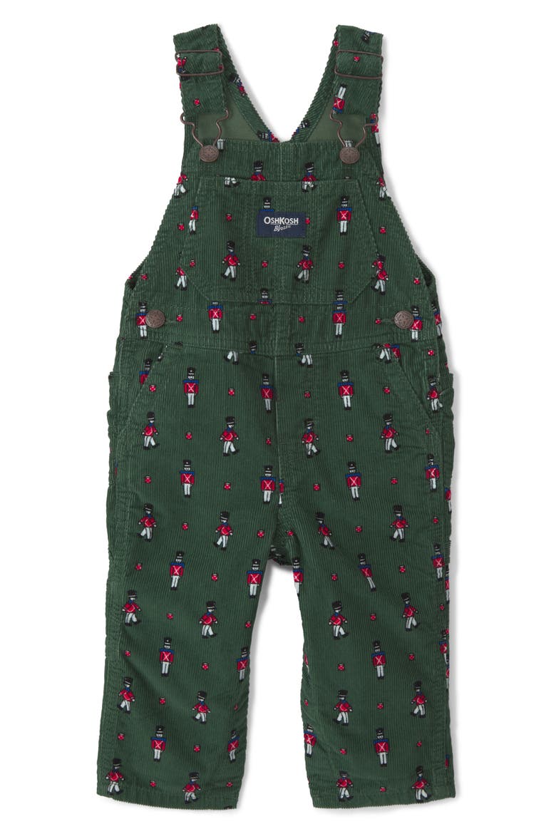 Cotton Corduroy Overalls, Main, color, GREEN NUTCRACKER OVERALL