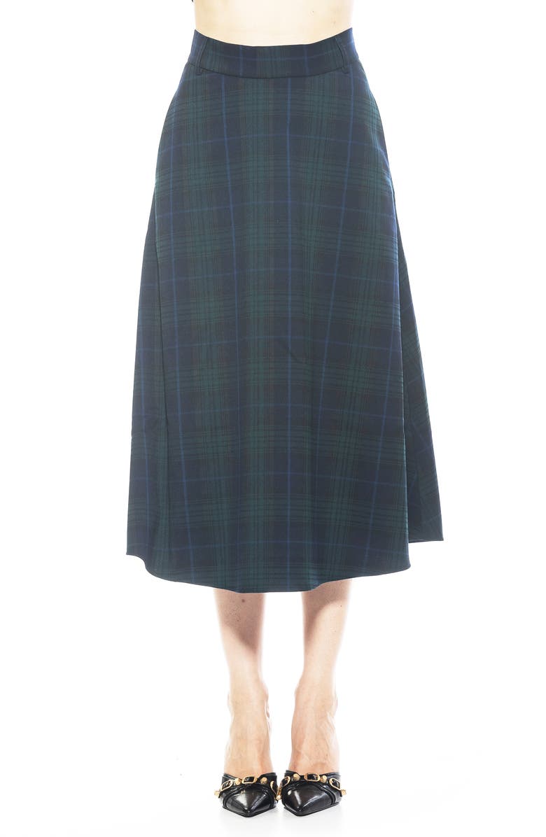 Alexia Admor Leonie Plaid A-Line Skirt, Main, color, Green Plaid
