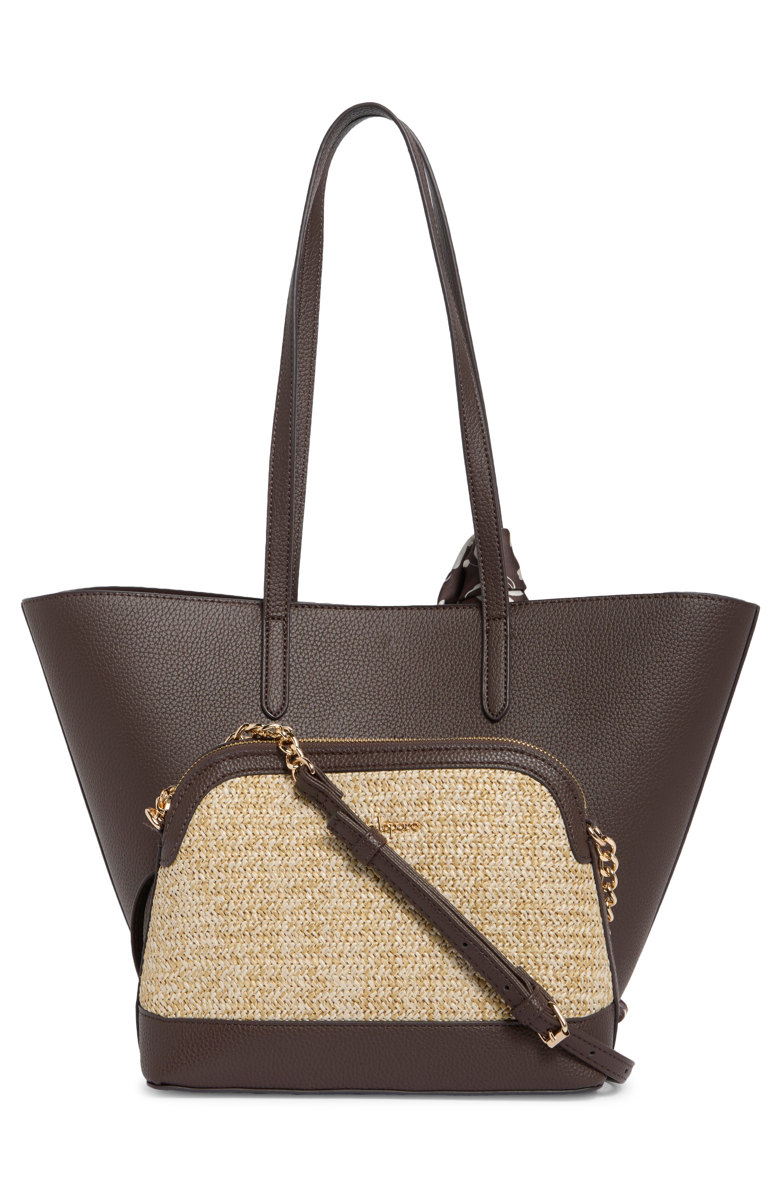 Nanette Lepore Scarf Tulip Tote with Dome Crossbody Bag, Alternate, color, Maple-Natural-Maple Fleur