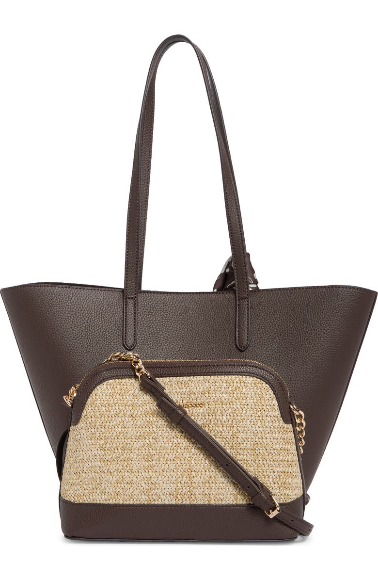Nanette Lepore Scarf Tulip Tote with Dome Crossbody Bag, Alternate, color, Maple-Natural-Maple Fleur