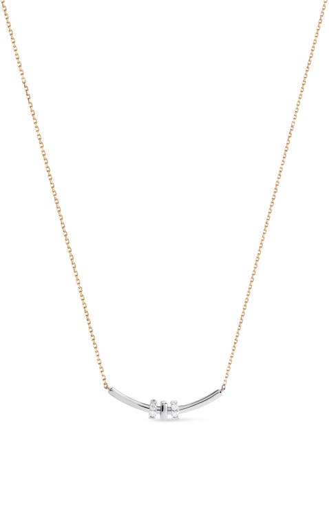 Solid Yellow Gold - Diamond Links Bar Necklace