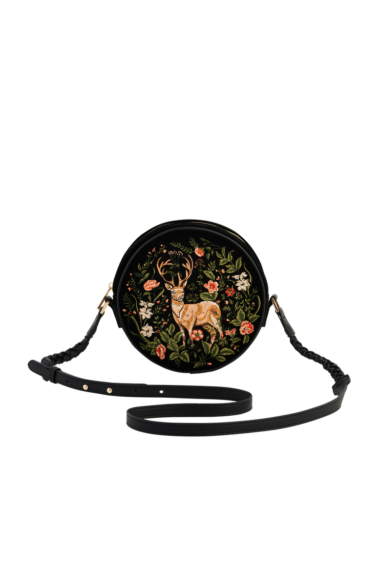 Fable England Aurora Fawn Embroidered Black Circle Bag, Main, color, Black