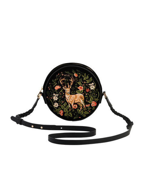 Aurora Fawn Embroidered Black Circle Bag