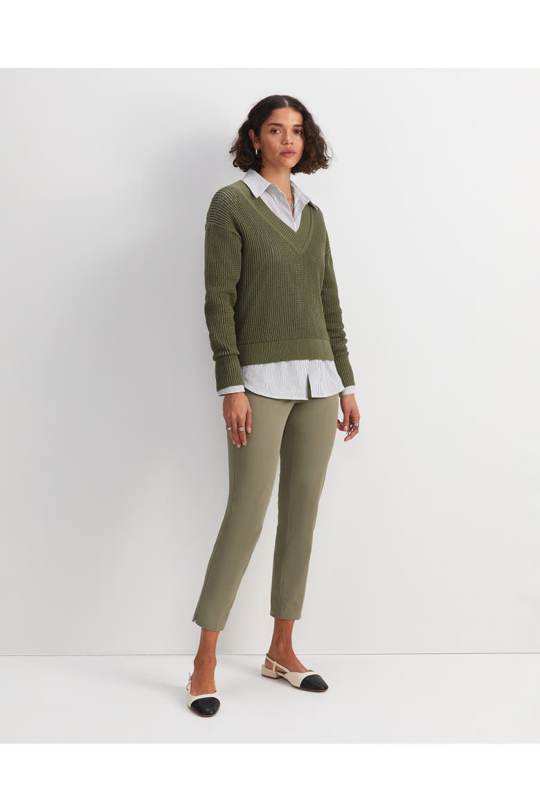 Cotton Crochet V-Neck Knitted Jumper, Alternate, color, Khaki
