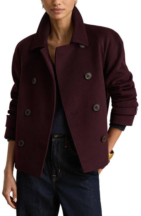 Double Breasted Cropped Wool Blend Coat