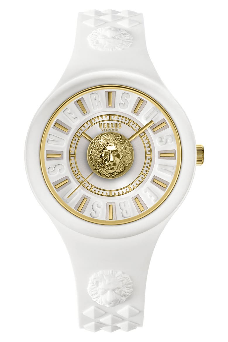 Versace Women's Fire Island Silicone Strap Watch, 39mm x 9.9mm, Main, color, WHITE