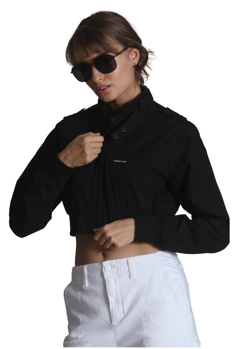 Women's Mini Cropped Racer Jacket, Main, color, Black