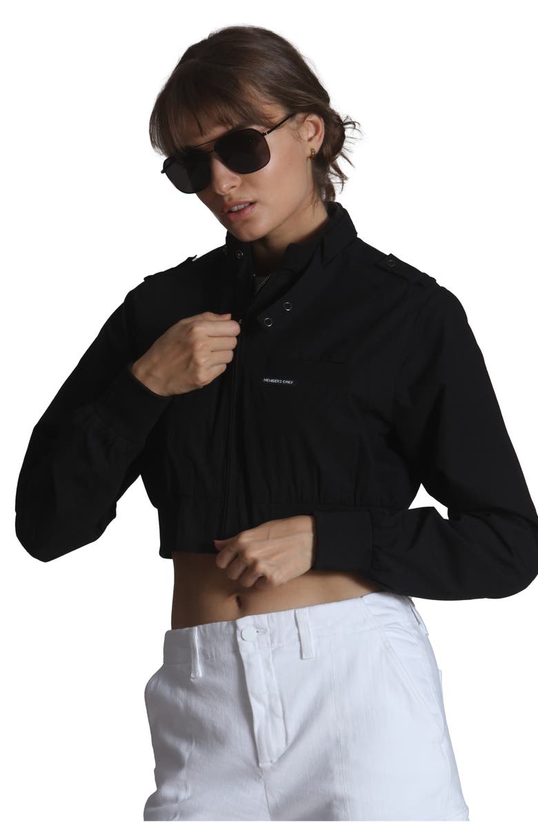 Members Only Women's Mini Cropped Racer Jacket, Main, color, Black
