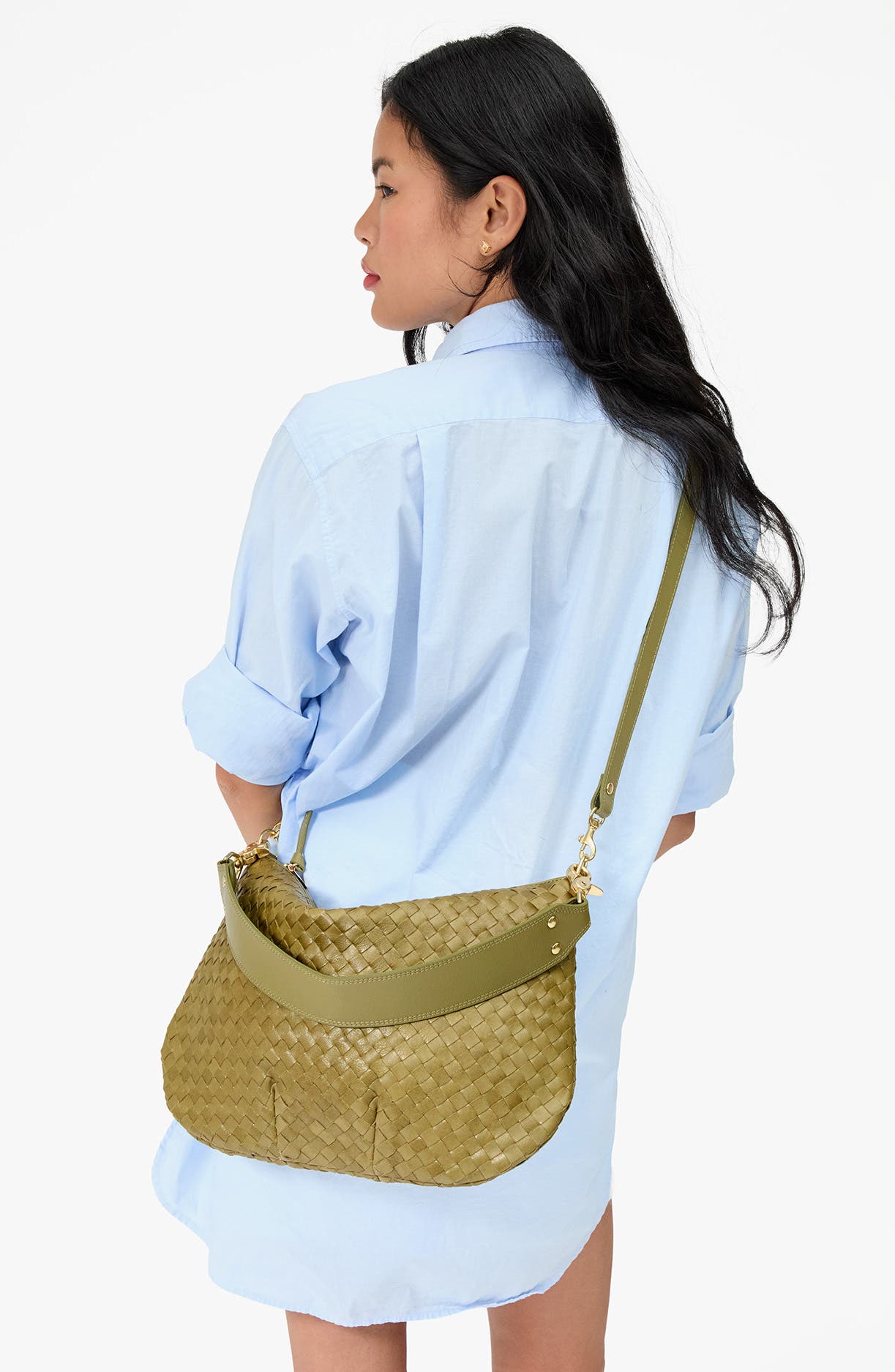 Moyen Messenger Woven Leather Bag, Alternate, color, OLIVE