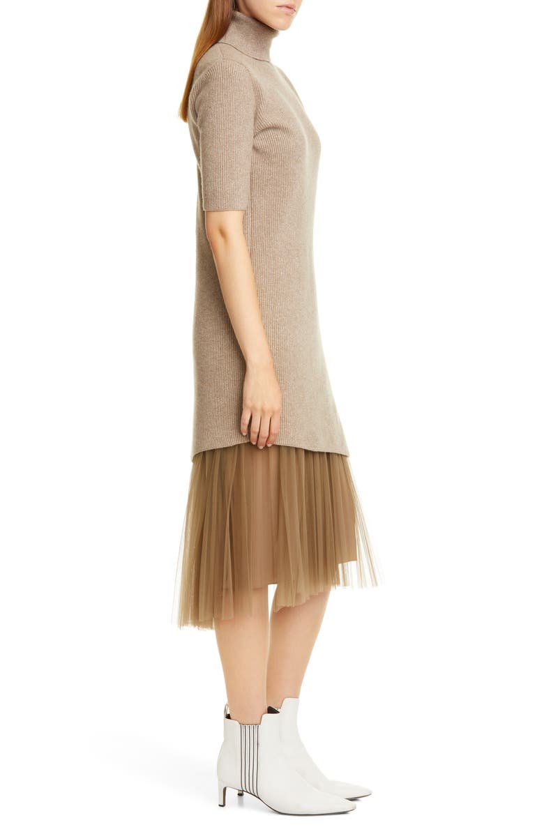 Brunello Cucinelli Tulle Hem Cashmere Blend Sweater Dress, Alternate, color,