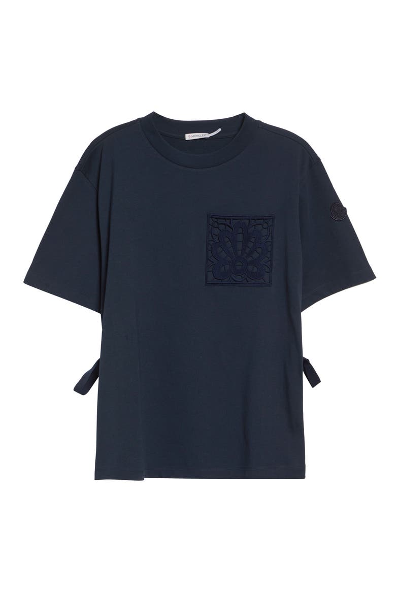 Lace Trim Cotton T-Shirt, Alternate, color, NAVY BLUE
