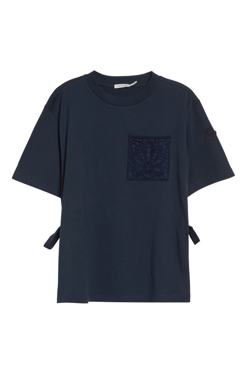 Moncler Lace Trim Cotton T-Shirt, Main, color, Navy Blue