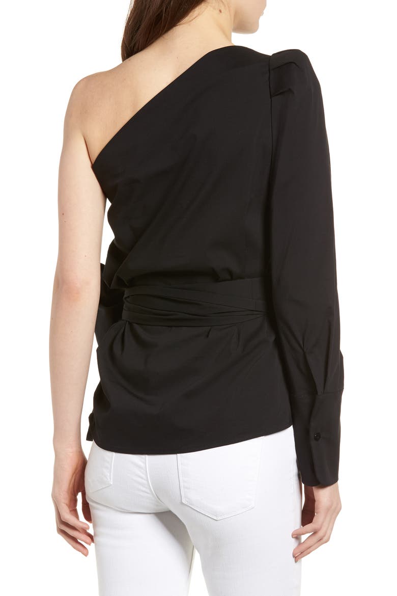 Belted One-Shoulder Blouse, Alternate, color, BLACK