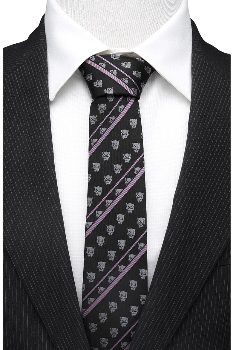 Black Panther Stripe Silk Tie, Alternate, color, BLACK