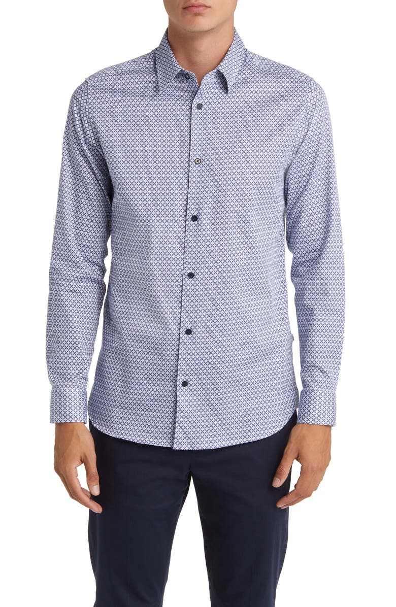 Ted Baker London Strine Slim Fit Geo Print Button-Up Shirt, Main, color, 