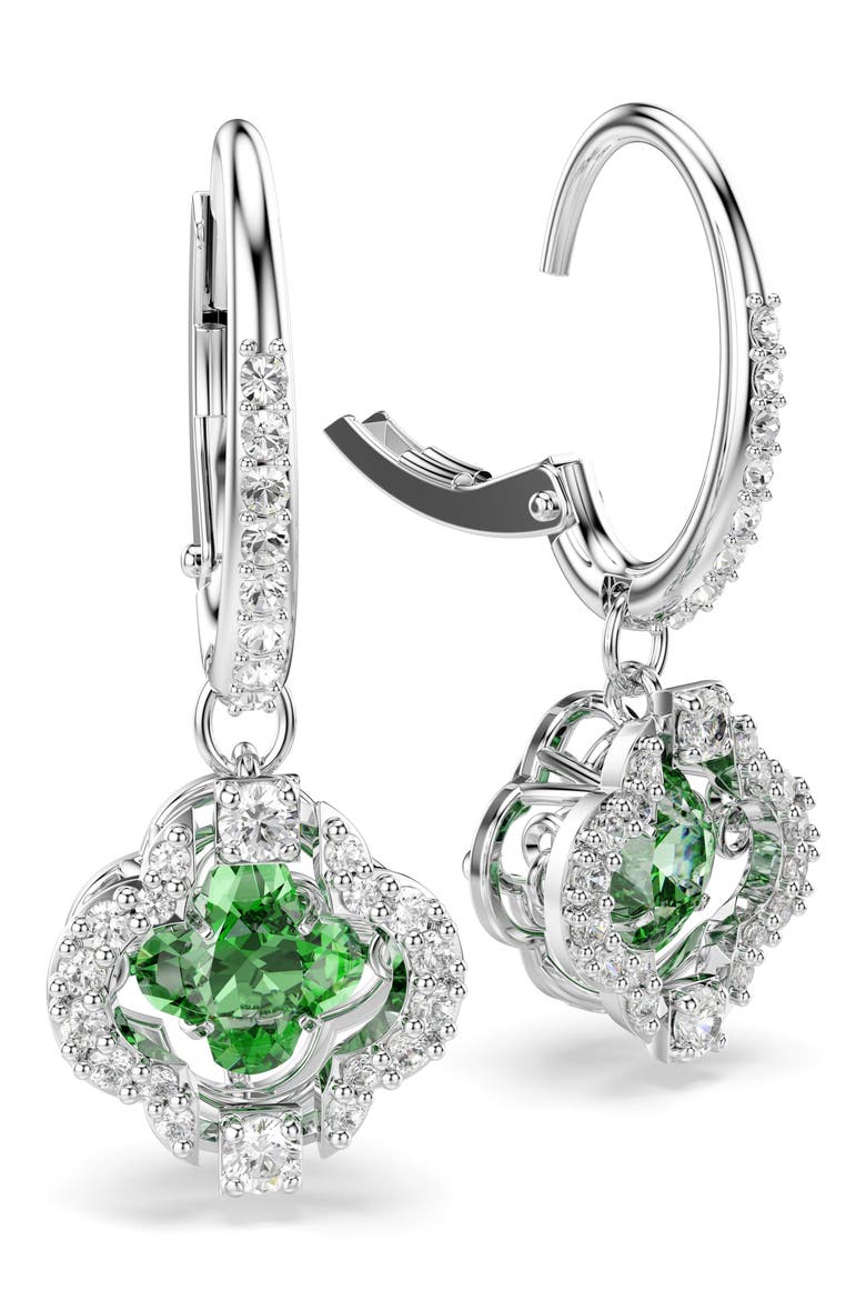 Una Clover Swarovski Crystal Drop Earrings, Alternate, color, GREEN WITH RHODIUM