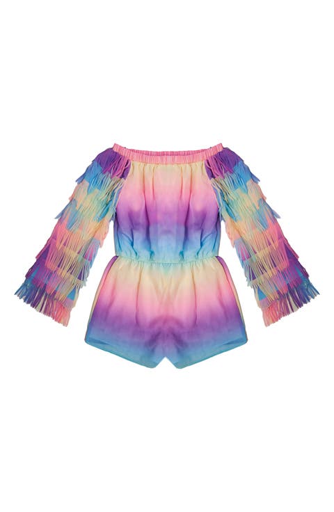 Kids' Ombré Fringe Off the Shoulder Long Sleeve Romper (Little Kid & Big Kid)