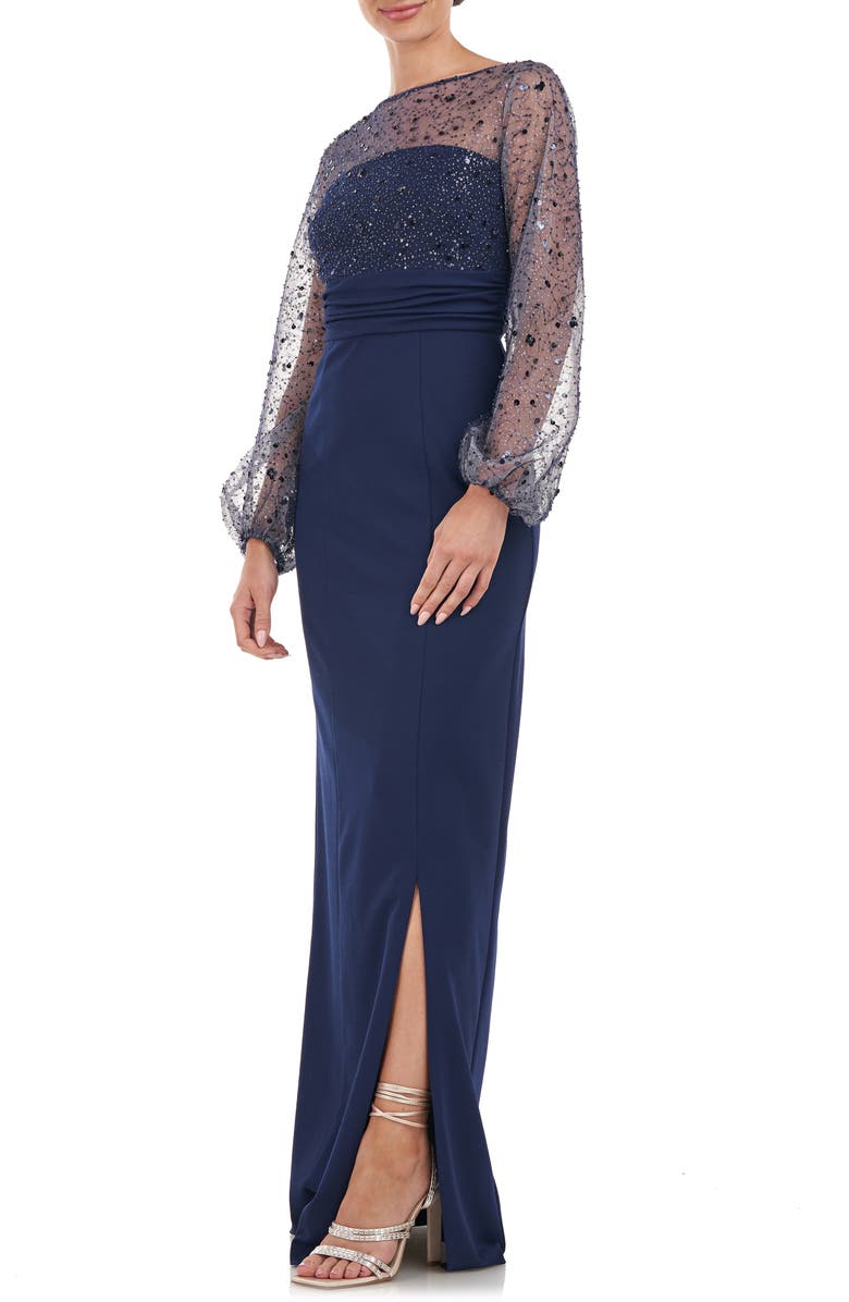 JS Collections Logan Beaded Ilusion Lace Long Sleeve Column Gown, Alternate, color, 